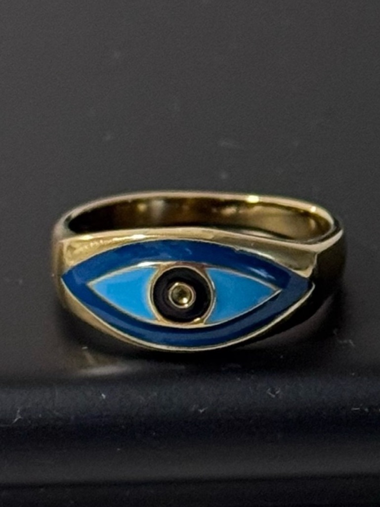 Nialaya Unisex Gold Plated Evil Eye Ring In Blue Enamel Size 11 Euc